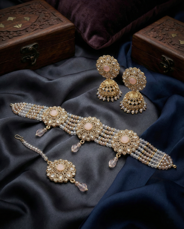 Traditional Gold Plated Choker Set with Jhumka & Tikka