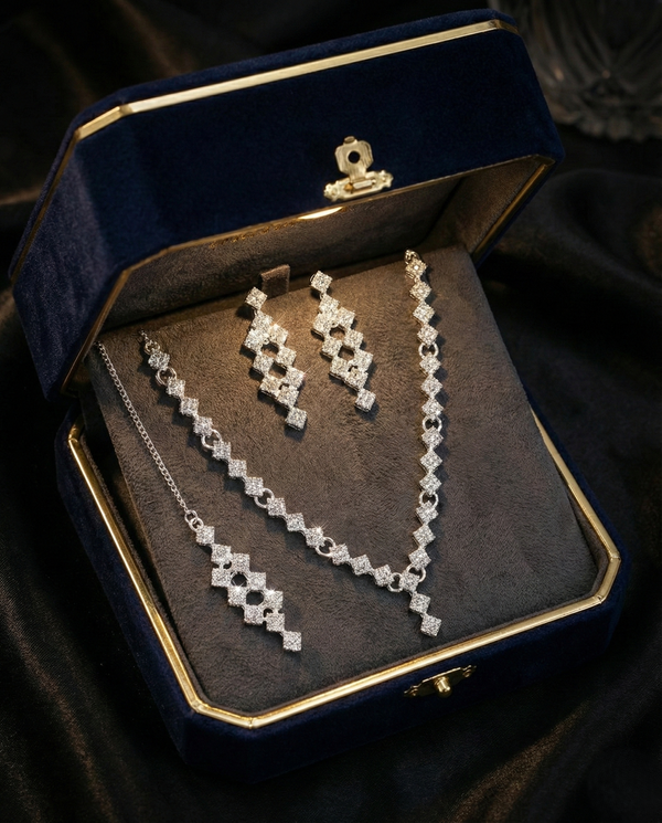 ZARHIRA "Geometric Glow" Diamond-Cut Crystal Necklace Set