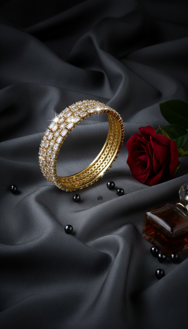 ZARHIRA Radiant Silver Zircon Stackable Bangle Set