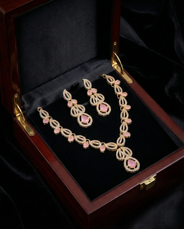 ZARHIRA Petal-Drop Rose Zircon & Gold-Plated Jewelry Set