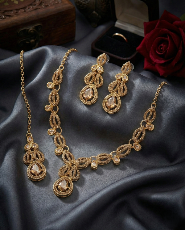 ZARHIRA Luxury Zircon Gold-Plated Choker Set – Royal Bridal Jewelry for Weddings & Engagements