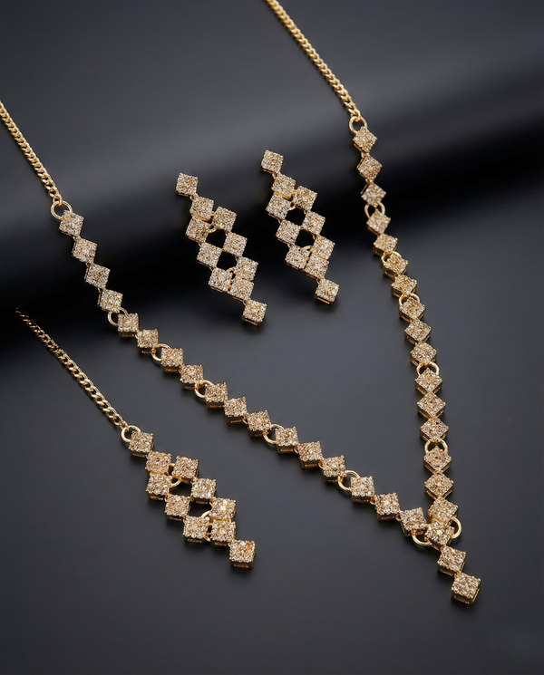 ZARHIRA Radiant Geometric Diamond-Cut Crystal Necklace Set