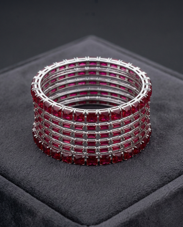 ZARHIRA Ruby-Red Baguette Zircon Bangle Set
