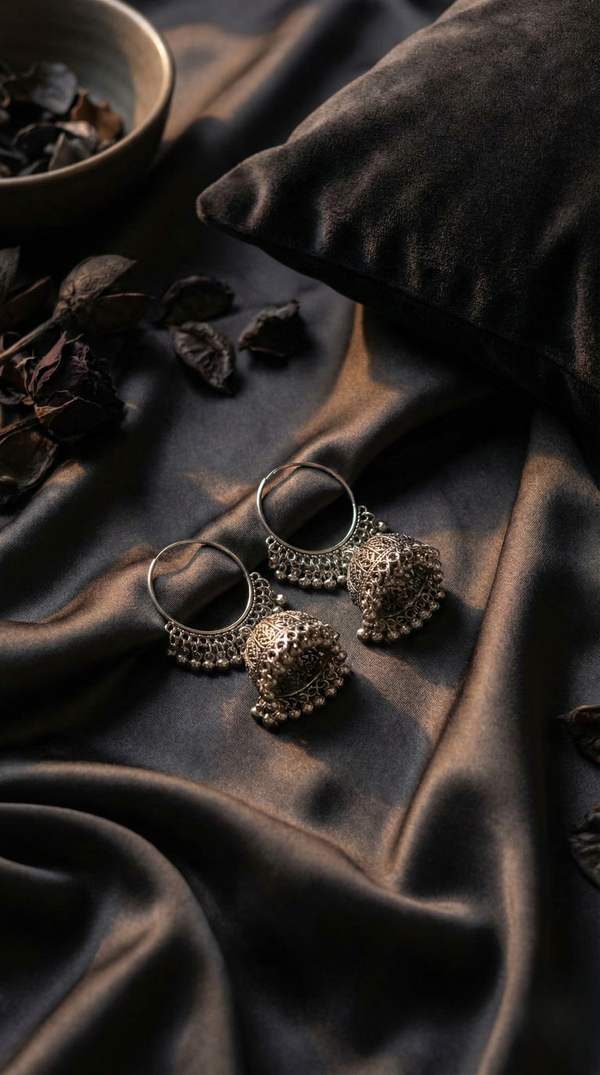 ZARHIRA Midnight Bloom Silver-Plated Filigree Statement